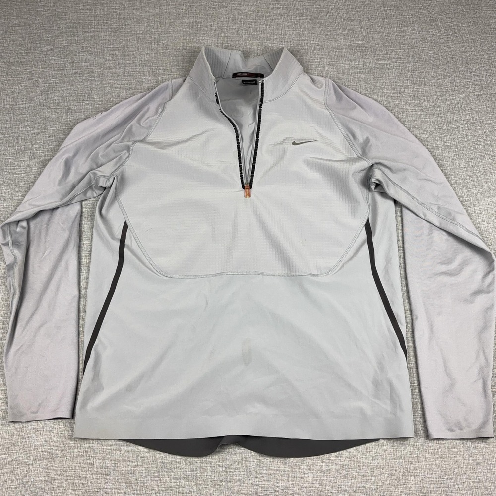 Nike Tiger Woods Collection Shirt Mens Medium Gray Long Sleeve 1/4 Zip Golf
